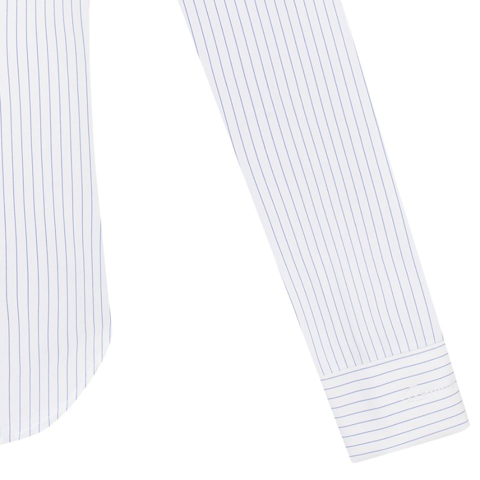 SM trắng kẻ sọc nhỏ vừa xanh dương đậm, cufflink tay