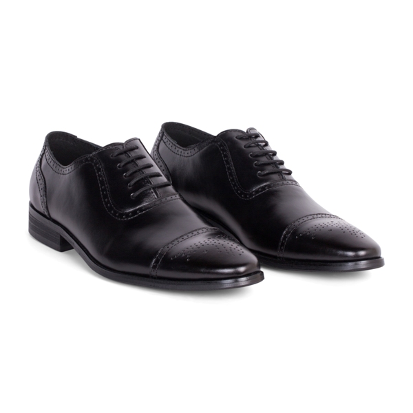 Giày buộc dây đen, hoa văn mũi giày- đục mui ngang sz 40
