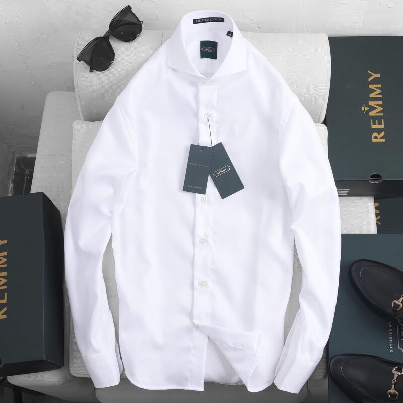 SM trắng tinh cổ ngang- dệt chỉ chéo sole, thắt nơ remmy