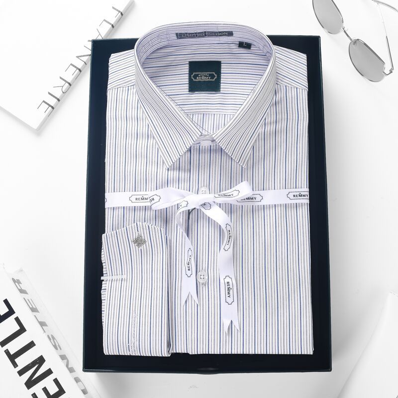 SM trắng kẻ chỉ xanh dương- xanh dương nhạt- đen cufflink tay
