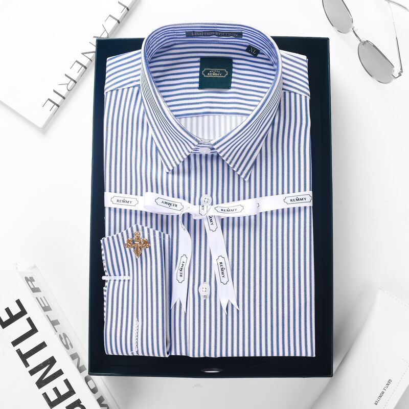 SM kẻ sọc xanh dương- trắng, chỉ kẻ chéo cufflink tay