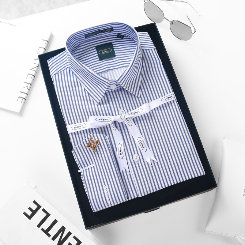 SM kẻ sọc xanh dương- trắng, chỉ kẻ chéo cufflink tay