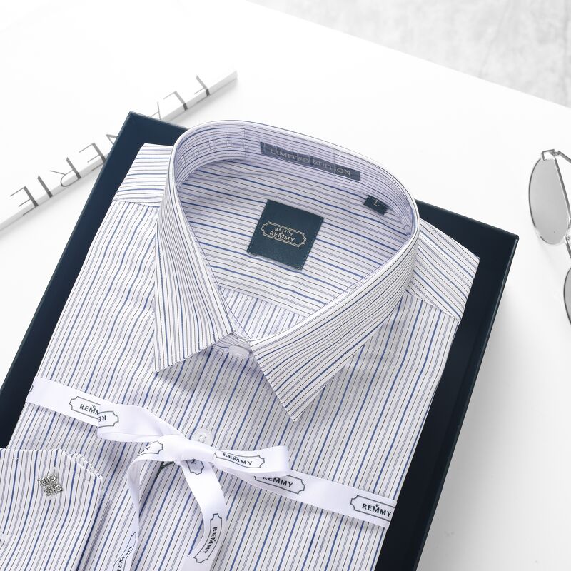 SM trắng kẻ chỉ xanh dương- xanh dương nhạt- đen cufflink tay