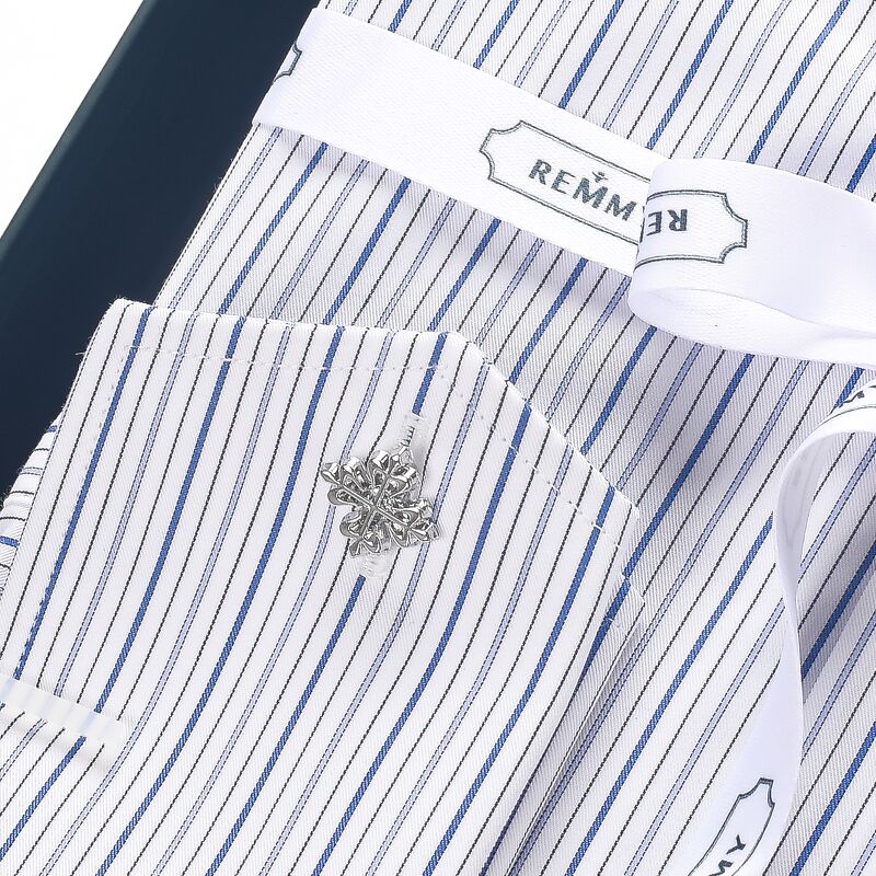 SM trắng kẻ chỉ xanh dương- xanh dương nhạt- đen cufflink tay