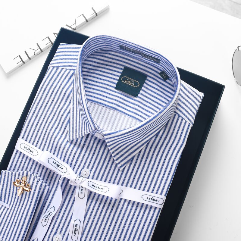 SM kẻ sọc xanh dương- trắng, chỉ kẻ chéo cufflink tay
