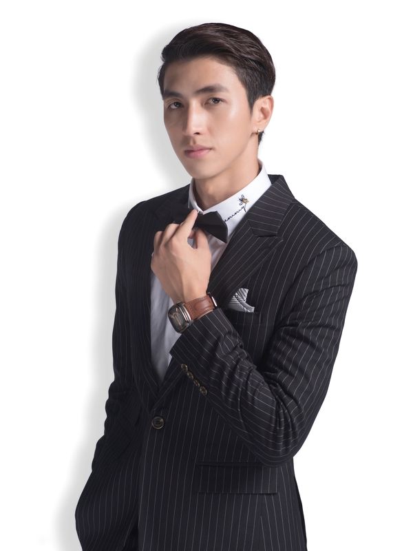 Vest đen kẻ chỉ sọc trắng, 1khuy