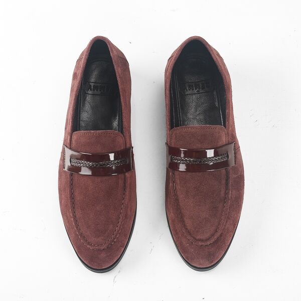 Giày lười- da lộn nâu tím, lá đề may gân -đai tết sz 39