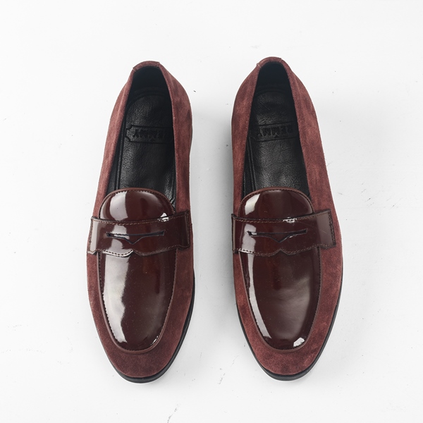 Giày lười- da lộn nâu tím, lá đề phối da bóng sz 39