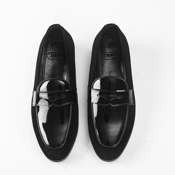 Giày lười- da lộn đen, lá đề phối da bóng sz 42