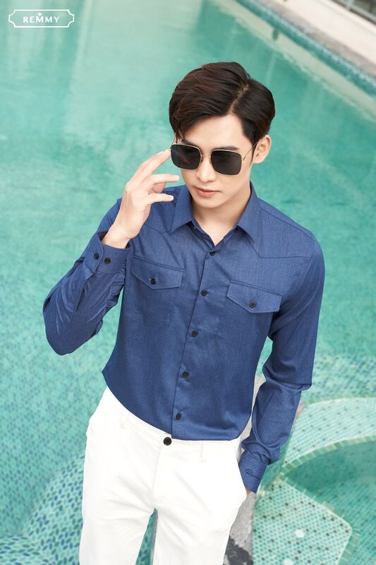 SM xanh denim, 2 túi ngực