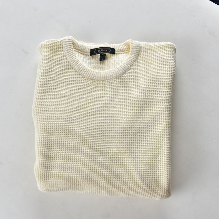 AL sần- dày, cổ tròn màu trắng sữa- 6828 sz M