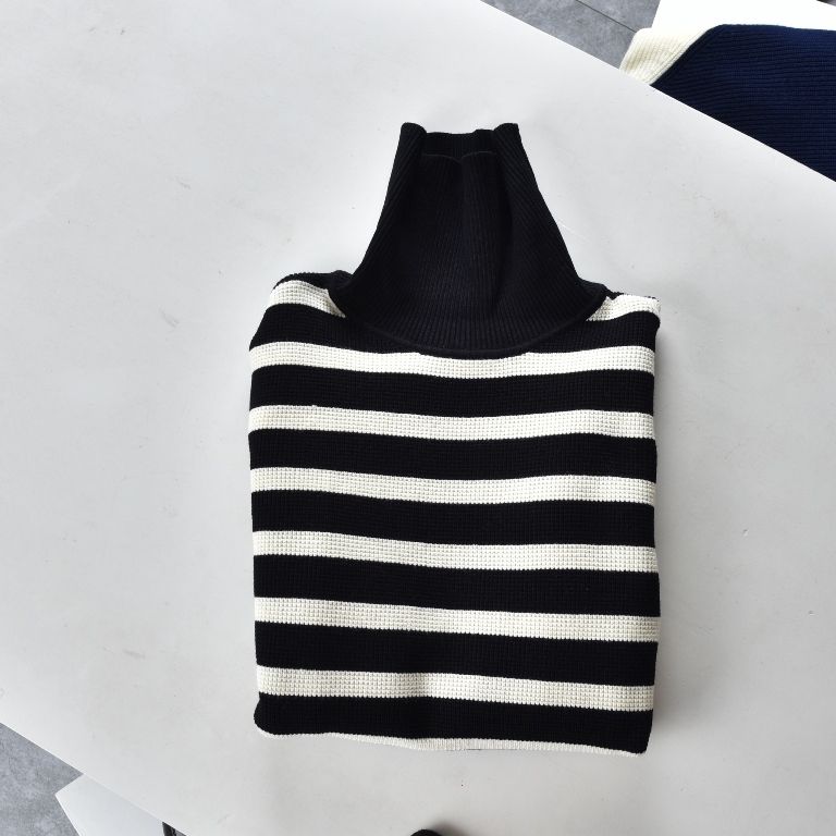 AL sần- dày, cao cổ, kẻ ngang đen- trắng- 6918 sz L