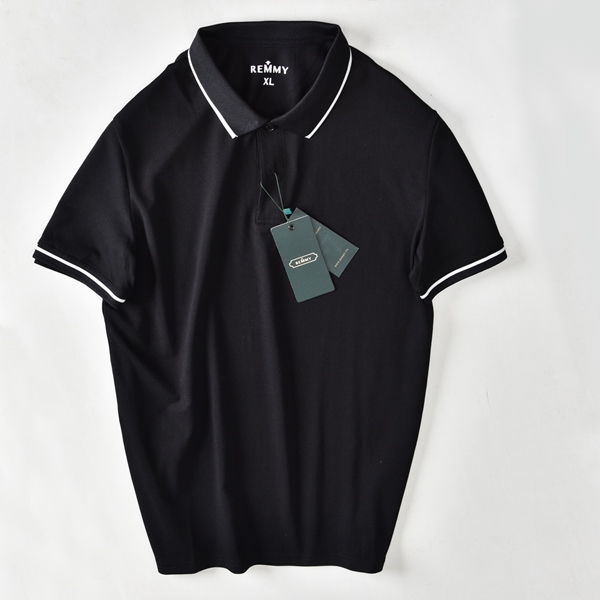 AF polo đen cổ+ ống tay kẻ trắng- 6638