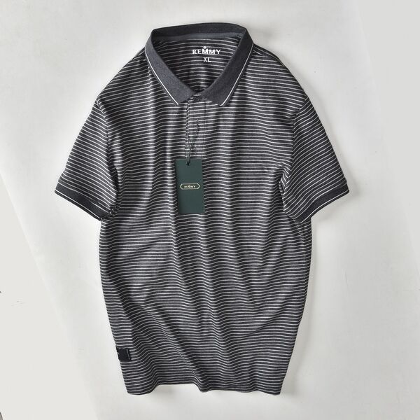 AF polo kẻ ngang ghi- trắng- 6633