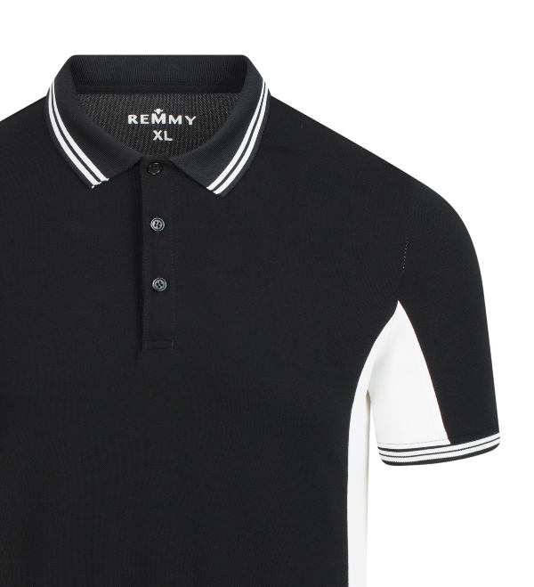 AF polo thân đen- sườn trắng, kẻ cổ ống tay đen- trắng #6609