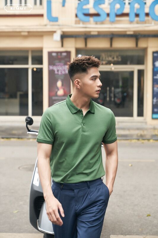 AF polo xanh matcha, kẻ sần cổ+ ống tay #6601