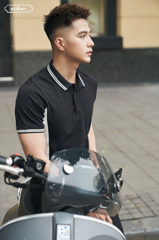 AF polo thân đen- sườn trắng, kẻ cổ ống tay đen- trắng #6609