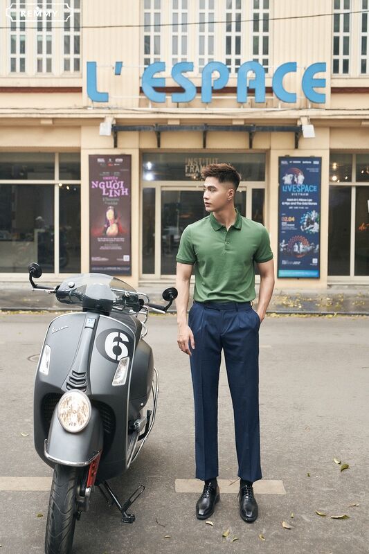 AF polo xanh matcha, kẻ sần cổ+ ống tay #6601