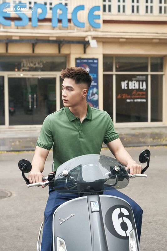 AF polo xanh matcha, kẻ sần cổ+ ống tay #6601