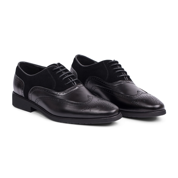 Giầy buộc dây đen, đục lỗ cánh én, phối da lộn đen sz 40