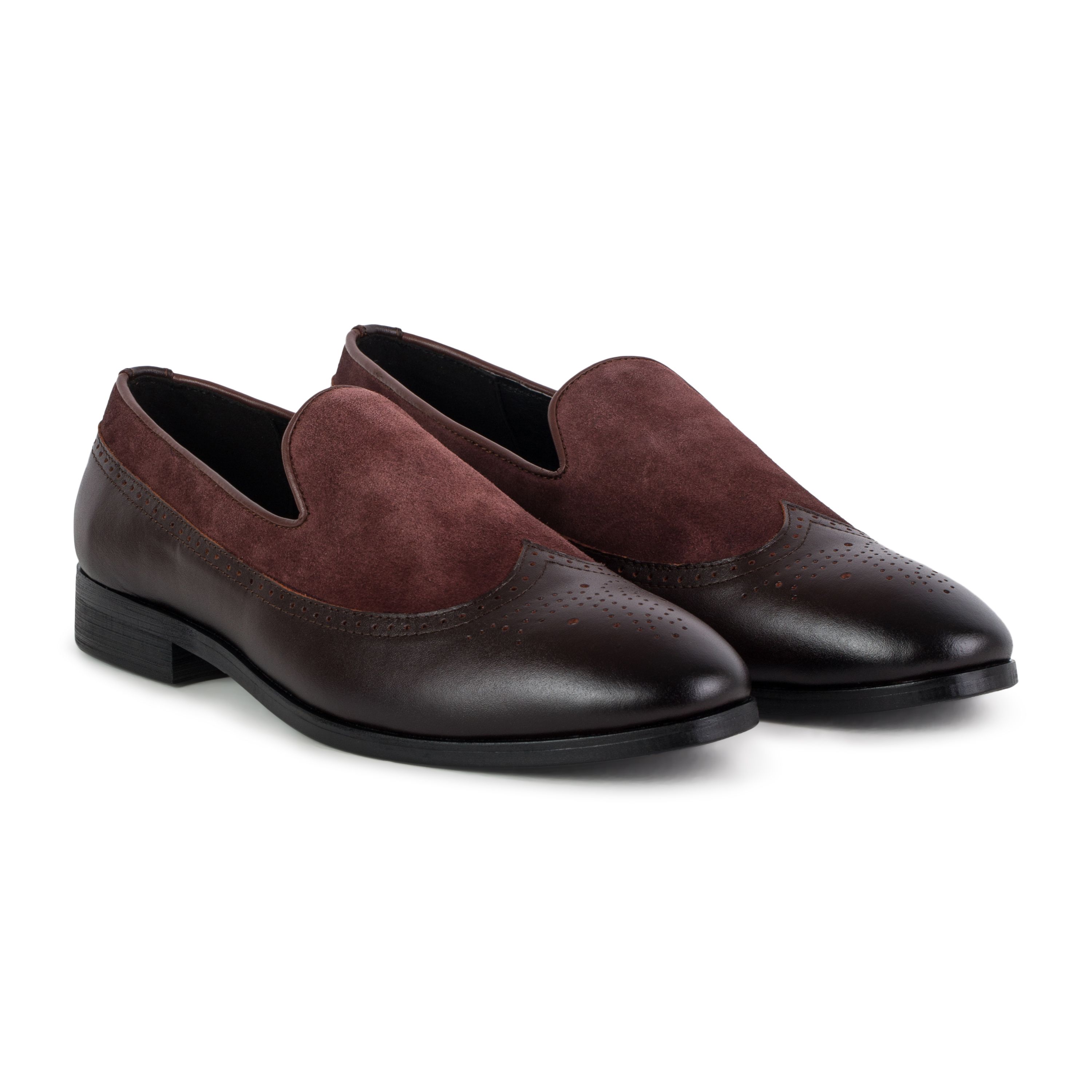 Giầy lười nâu, đục lỗ cánh én, phối da lộn nâu sz 39