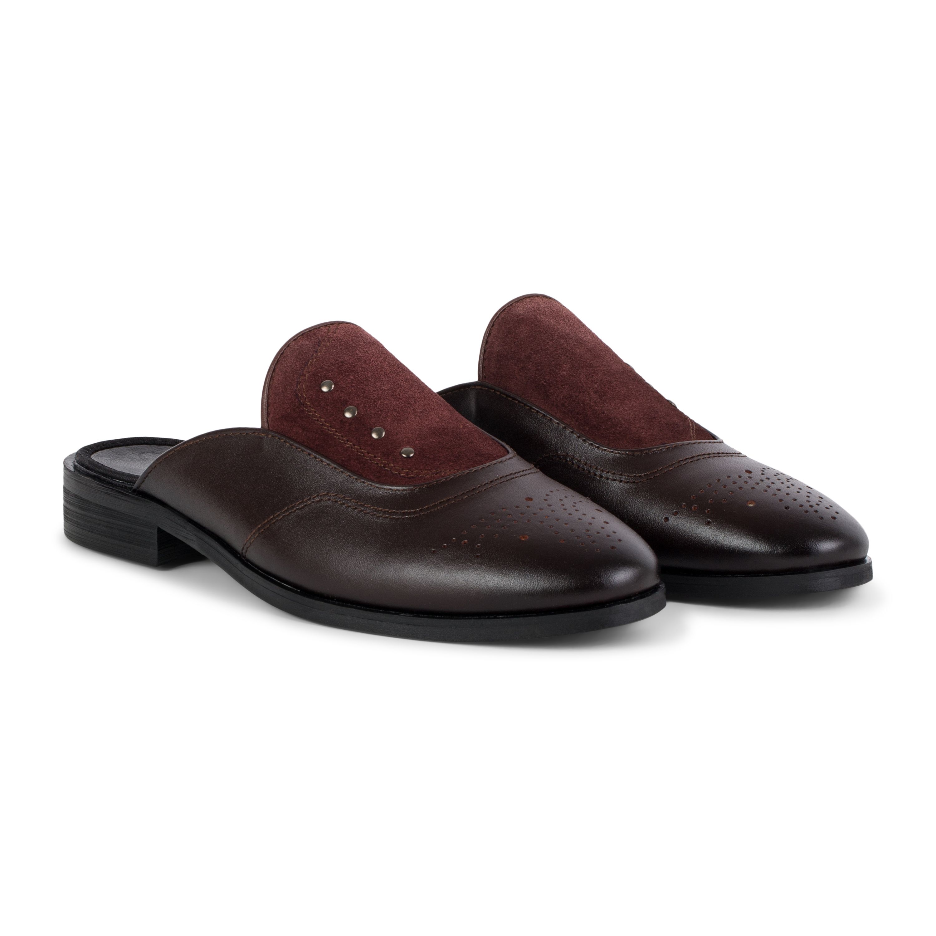 Giầy sục nâu 4 khuy, lá đề đáp da lộn sz 39