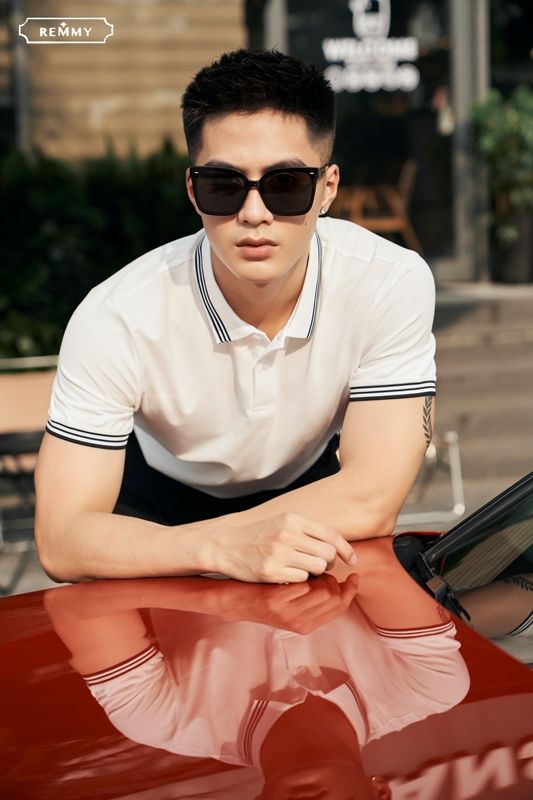 AF polo trắng, cổ+ ống tay kẻ đen 3 vạch #2206