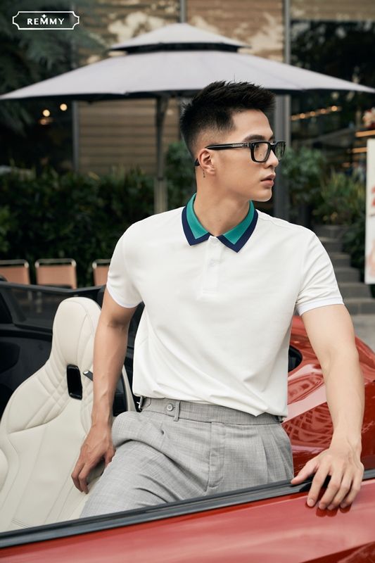 AF polo trắng, cổ nửa xanh tt- nửa xanh ngọc #2202