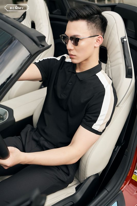 AF polo đen, dọc trắng- be #2205