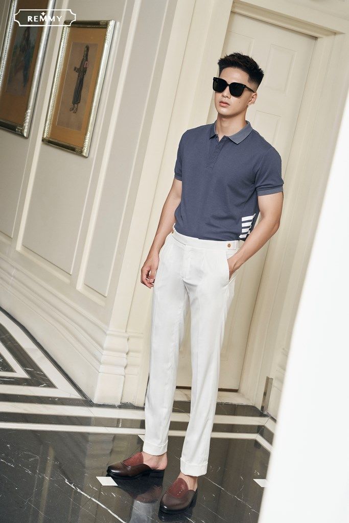 AF polo màu xanh đá đậm, kẻ trắng bên sườn- #2212