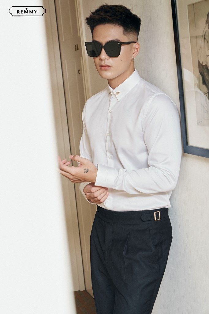 SM trắng tinh cufflink cổ- ghim bằng vàng