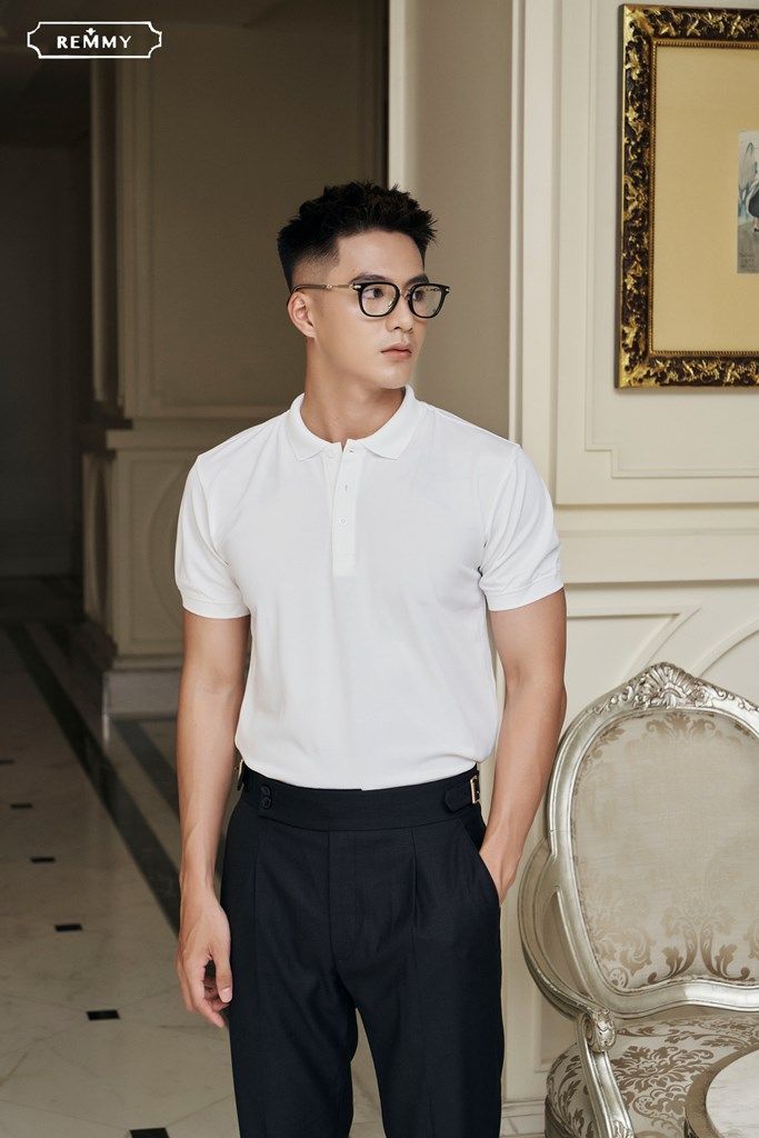AF polo trắng trơn, in Remmy