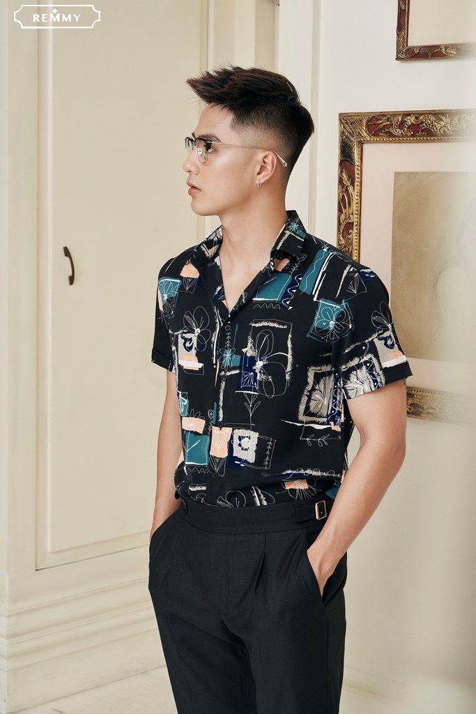 SM cộc tay đen ht xanh-cam-hoa lá trắng