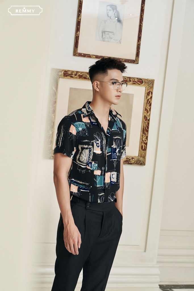 SM cộc tay đen ht xanh-cam-hoa lá trắng