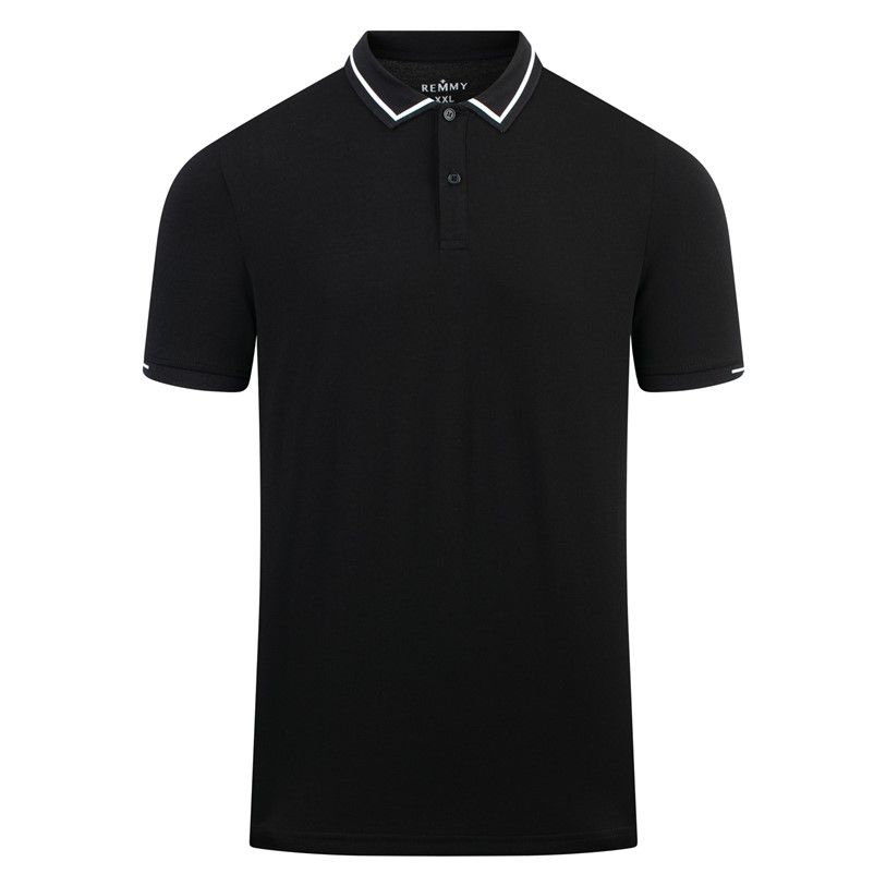 AF polo đen, cổ viền trắng- cổ tay 2 vạch trắng #6656