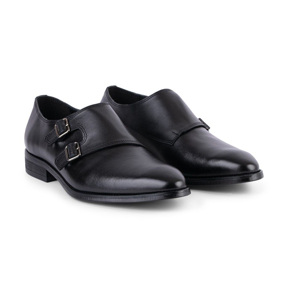 Giày đen trơn cài 2 đai khóa sz 40