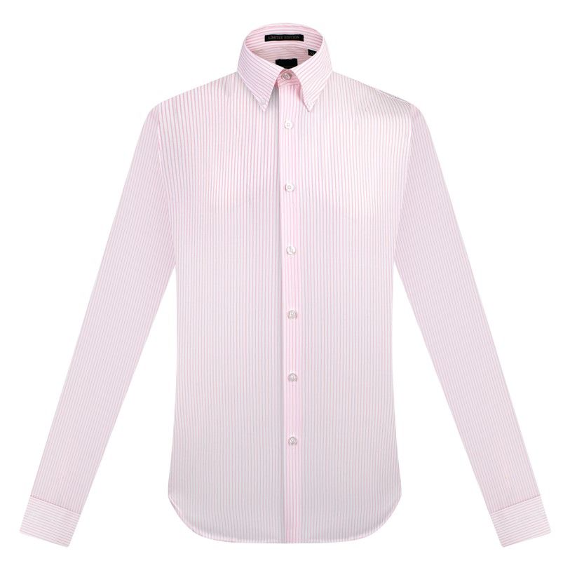 SM kẻ sọc hồng- trắng, cài cúc lá cổ- cufflink tay