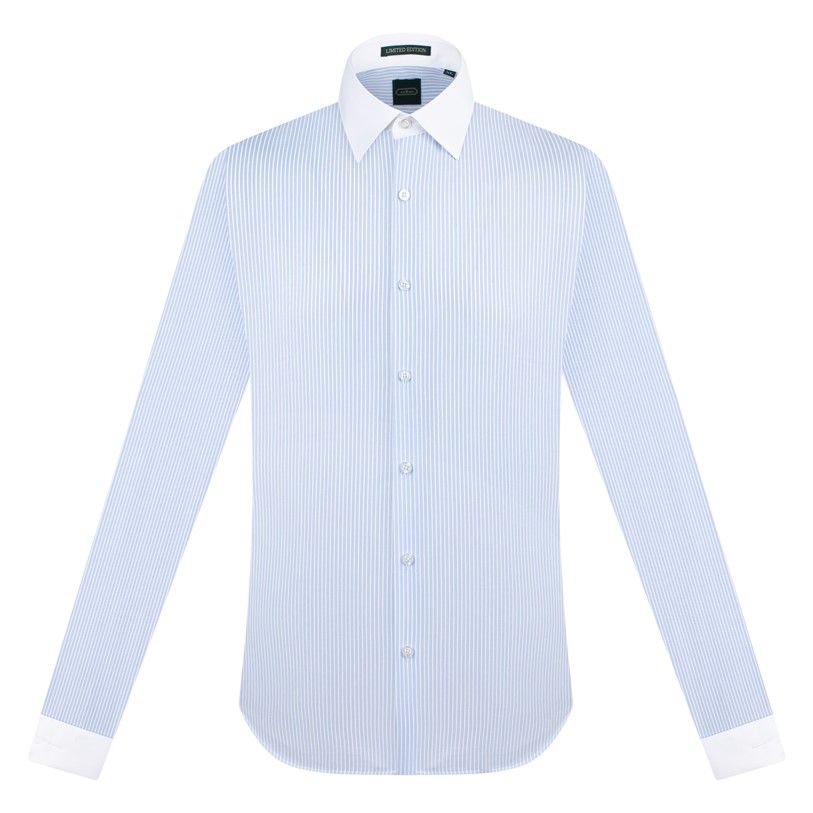 SM kẻ sọc xanh dương nhạt, cổ trắng- cufflink tay