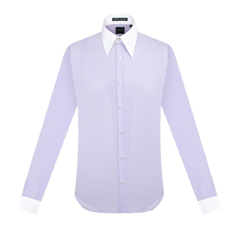 SM tím kẻ caro, phối cổ trắng, cufflink tay+ măng séc cổ