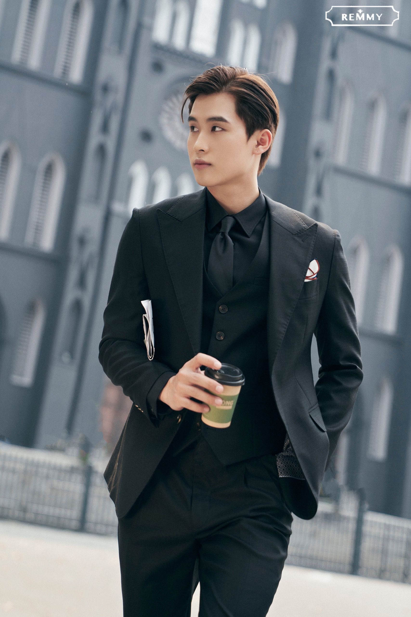 Vest đen vải wool 30%- 458