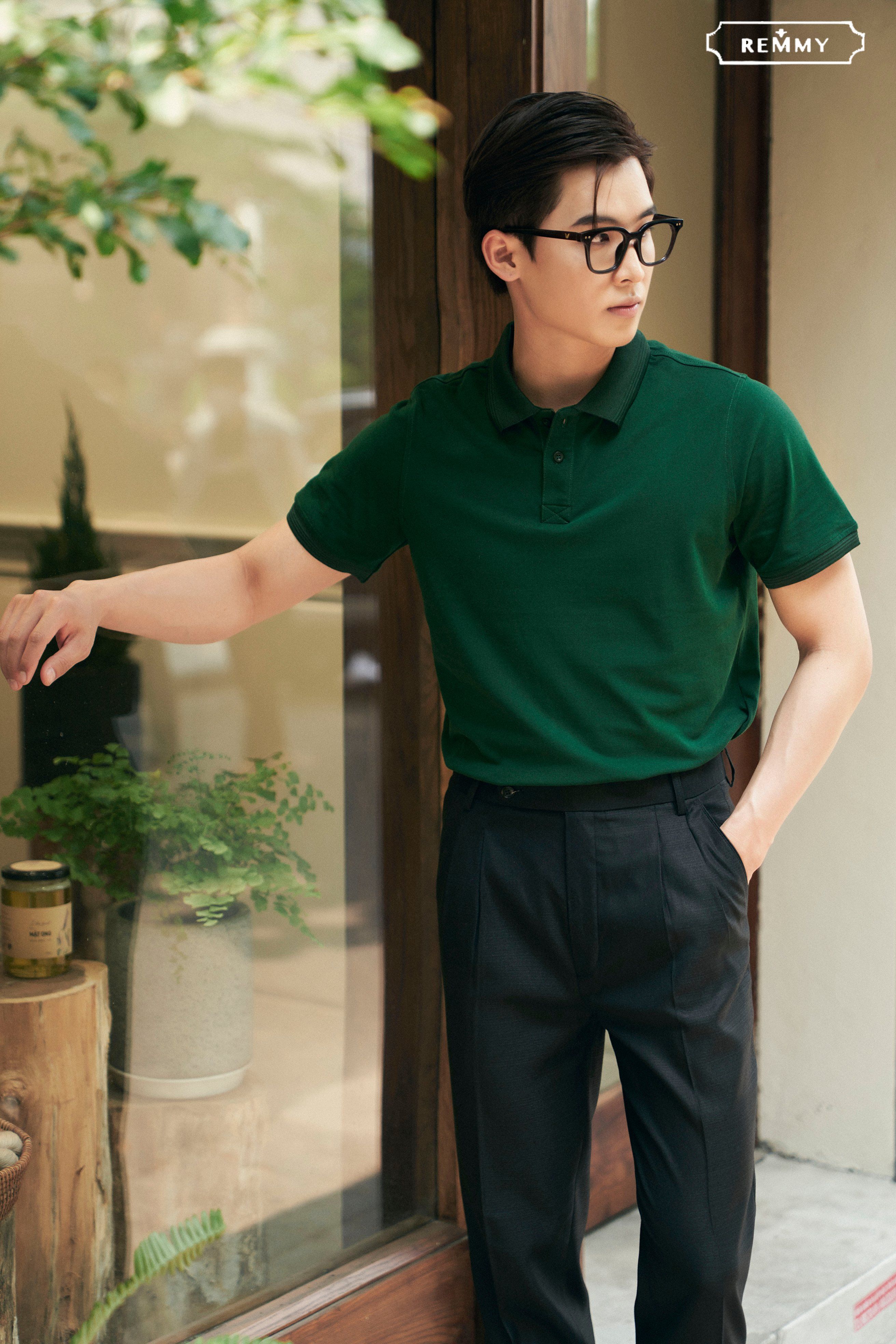 AF polo slimfit xanh lá trơn