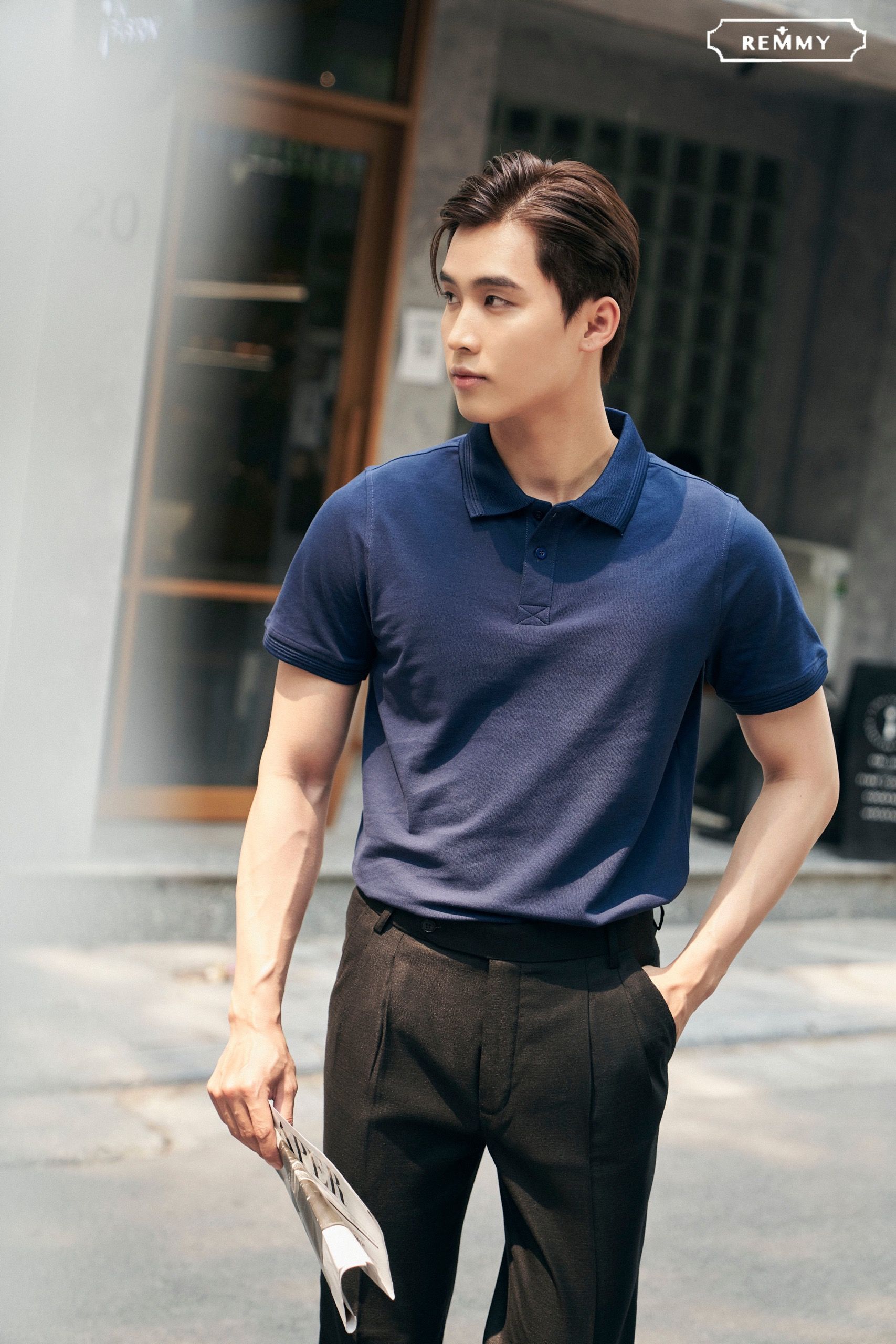 AF polo slimfit xanh navy trơn