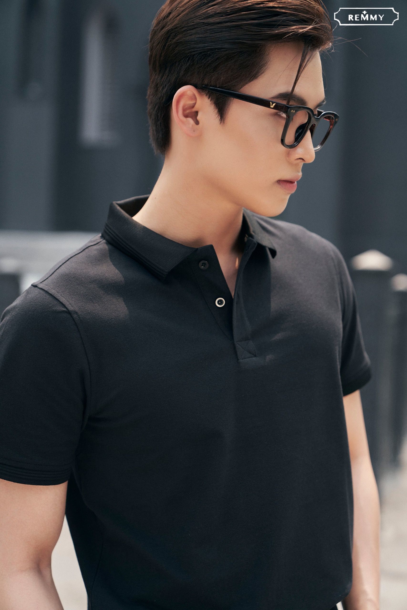 AF polo slimfit đen trơn