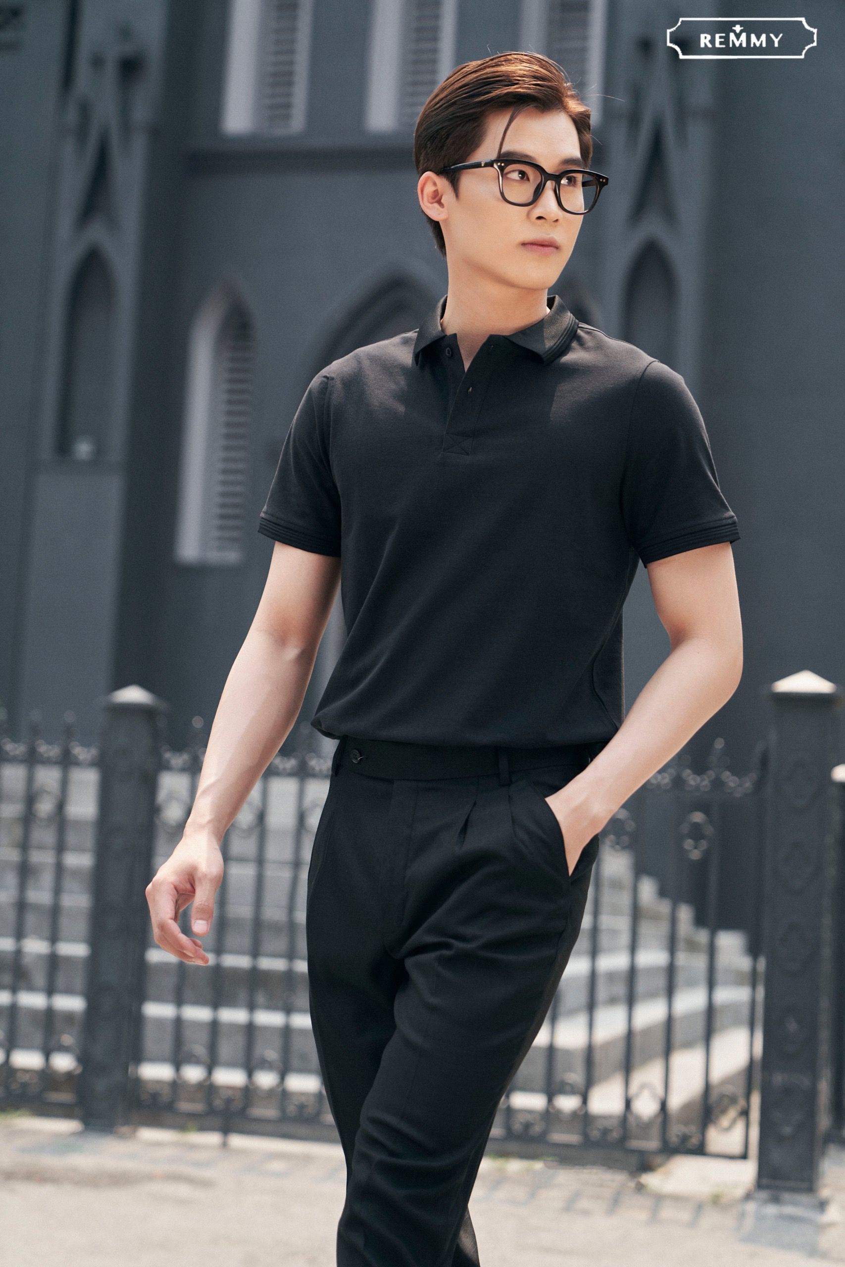 AF polo slimfit đen trơn