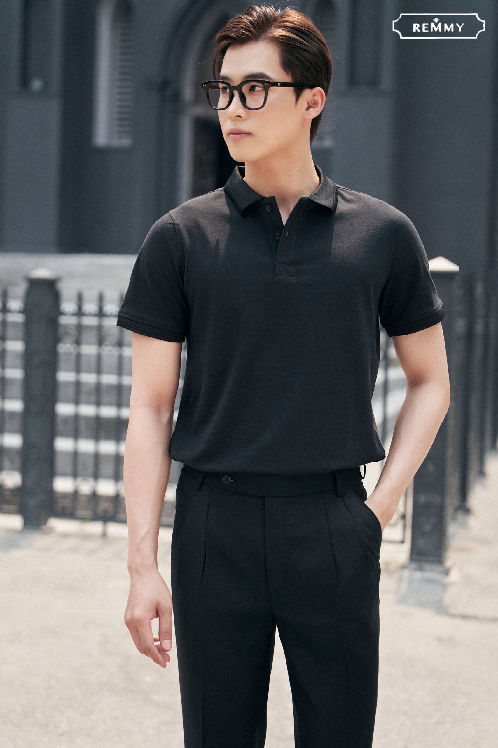 AF polo slimfit đen trơn