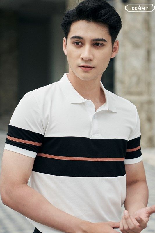 AF trắng kẻ ngang ngực+ ống tay đen- nâu #261