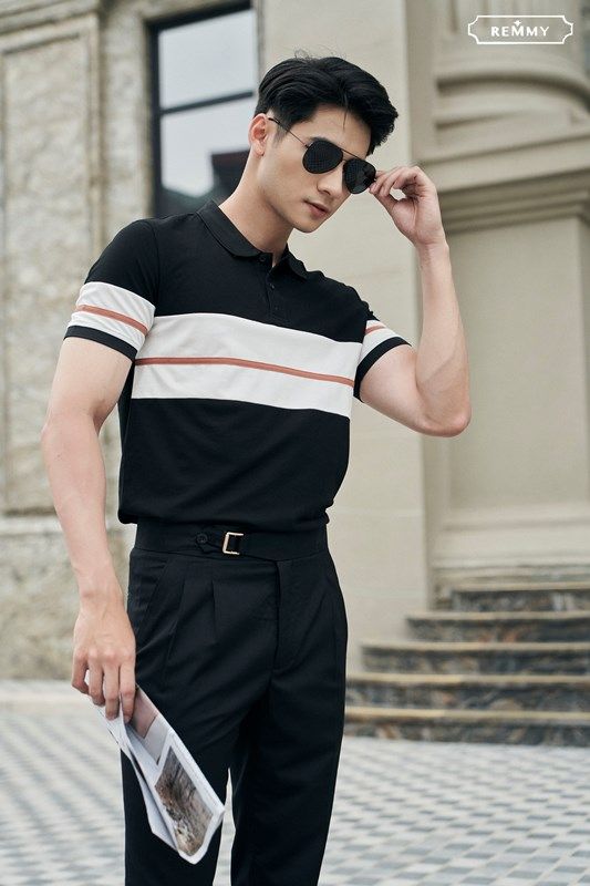 AF đen kẻ ngang ngực+ ống tay trắng- nâu #261