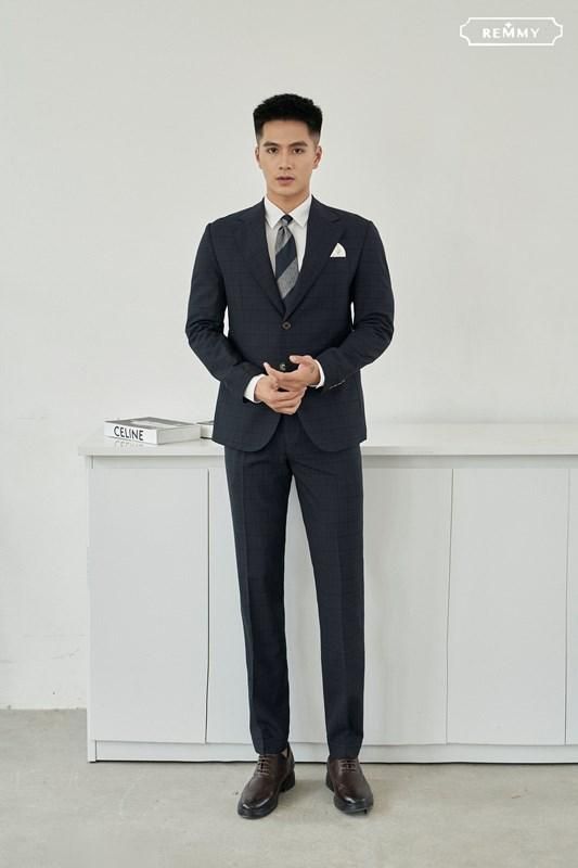 Quần vest xanh tt kẻ ô vuông xanh- đen #470