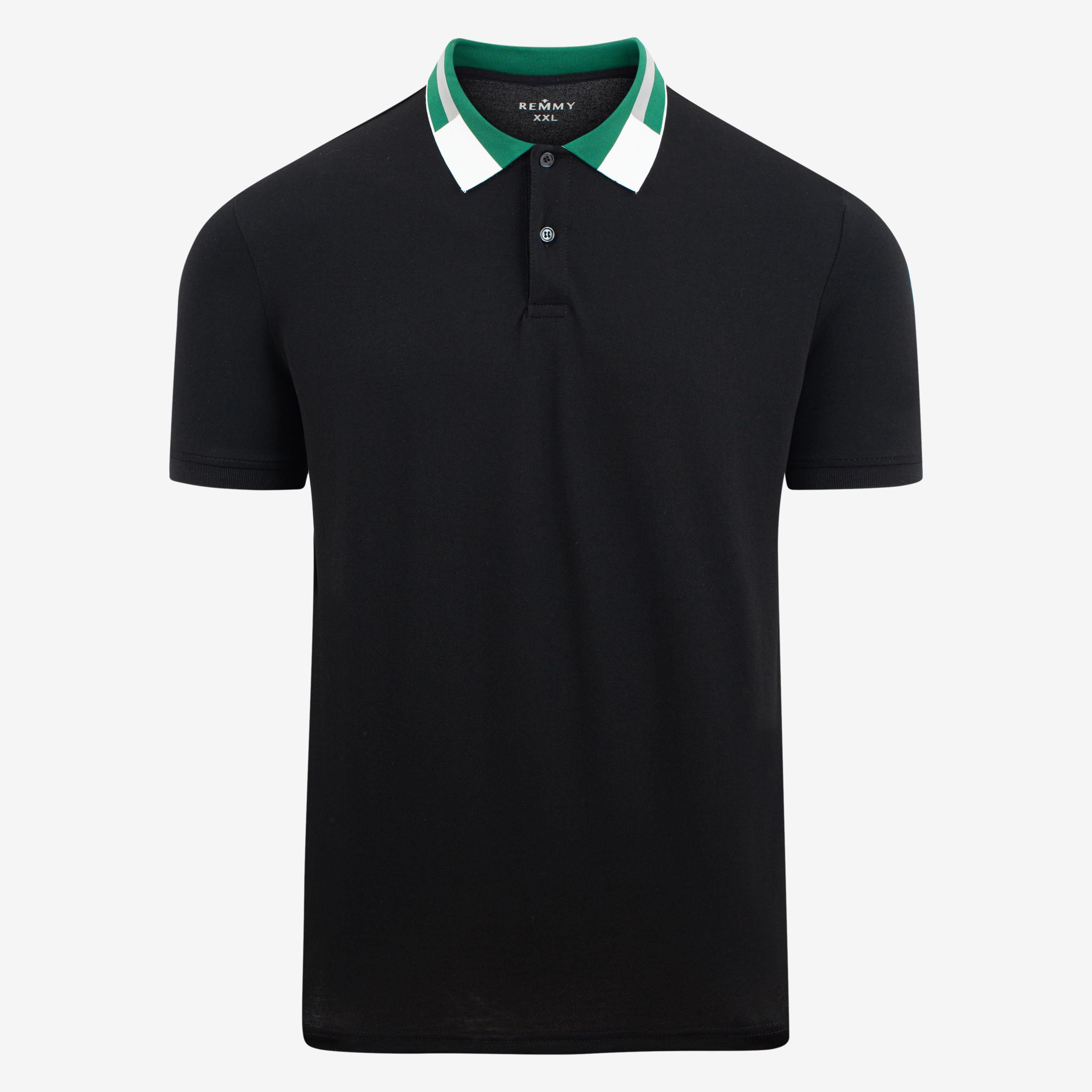 AF polo đen, cổ phối kẻ xánh lá- trắng #268
