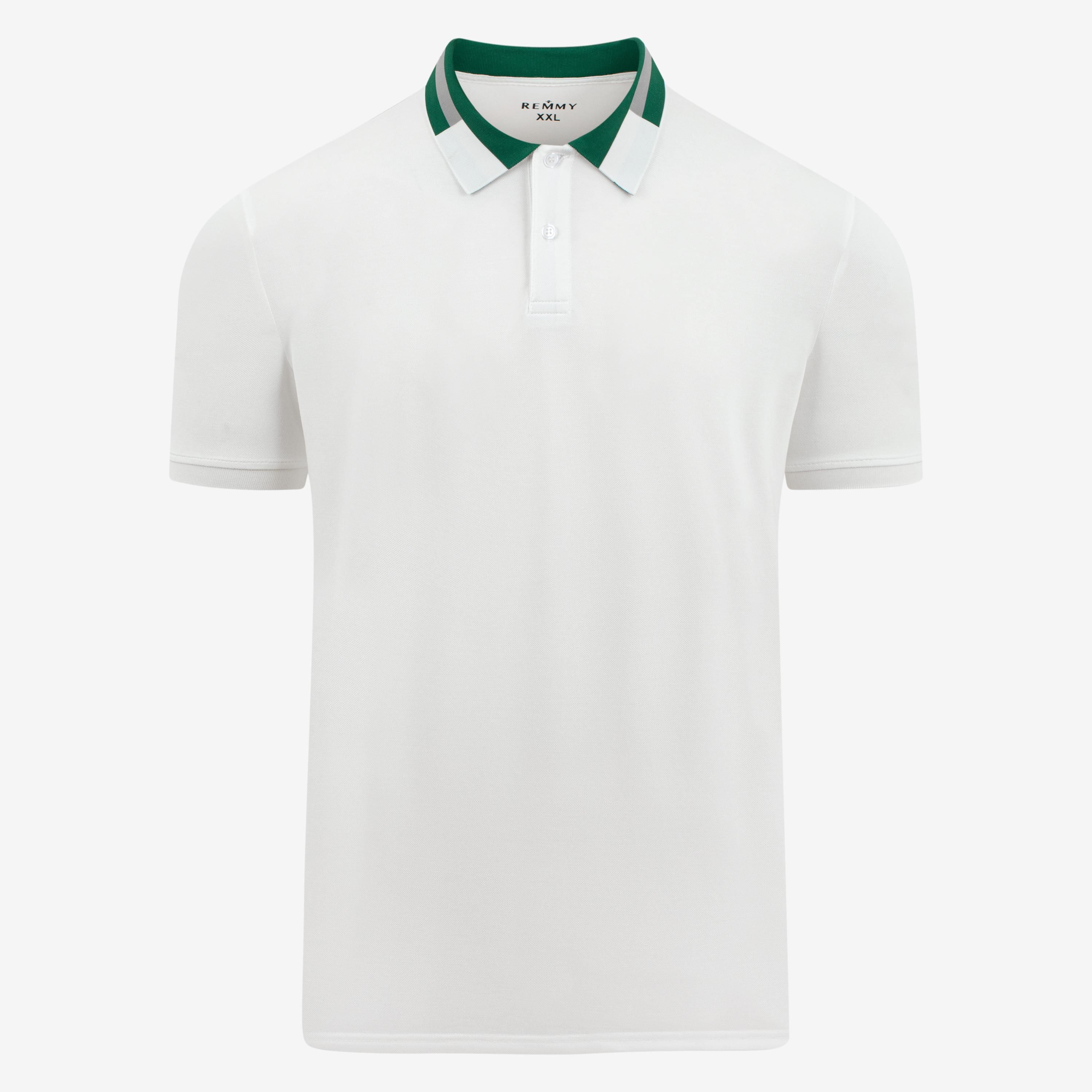 AF polo trắng, cổ phối kẻ xánh lá- trắng #268